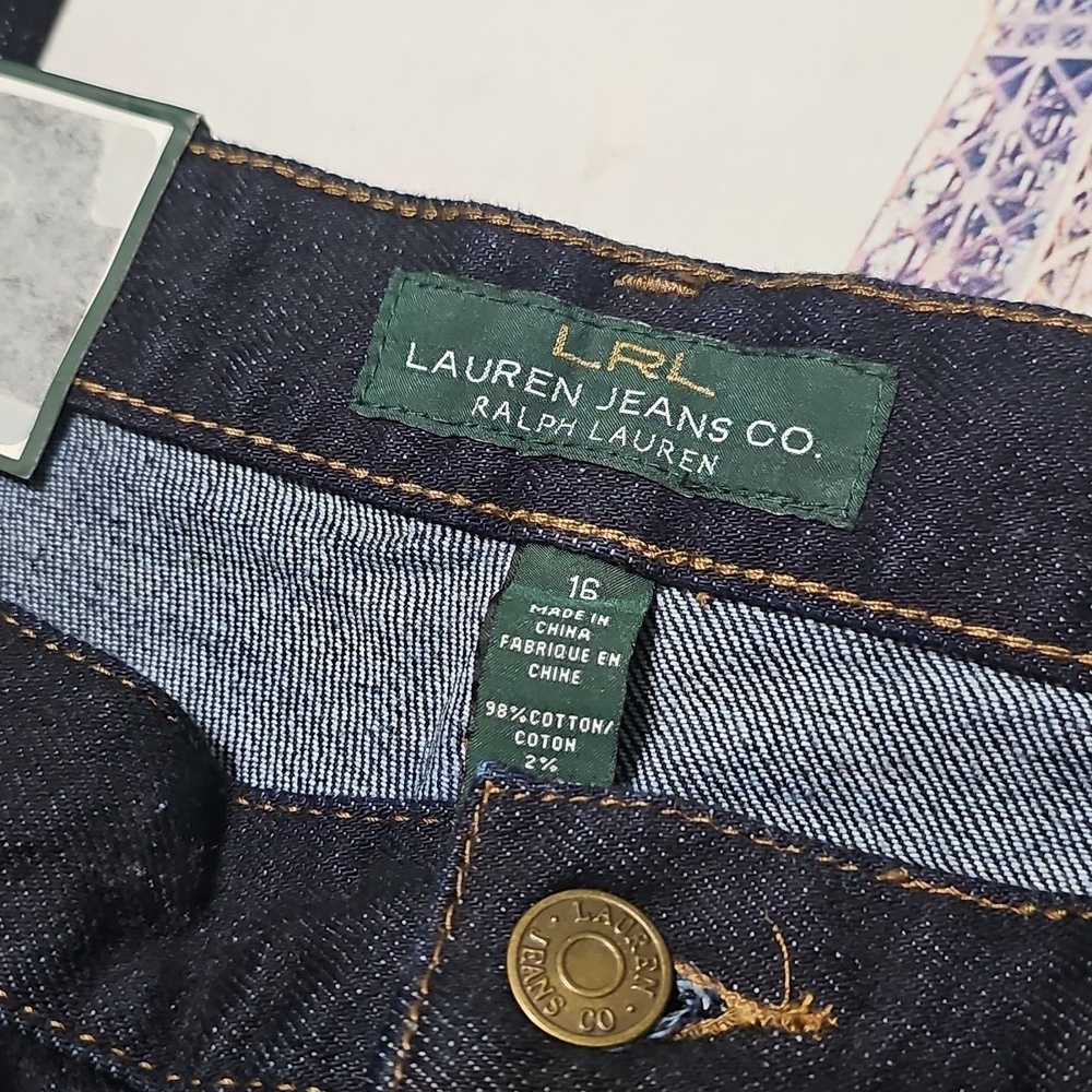 LRL Lauren Ralph Lauren Dark Denim Classic‎ Bootcut Jeans Size 16 New - Picture 2 of 4